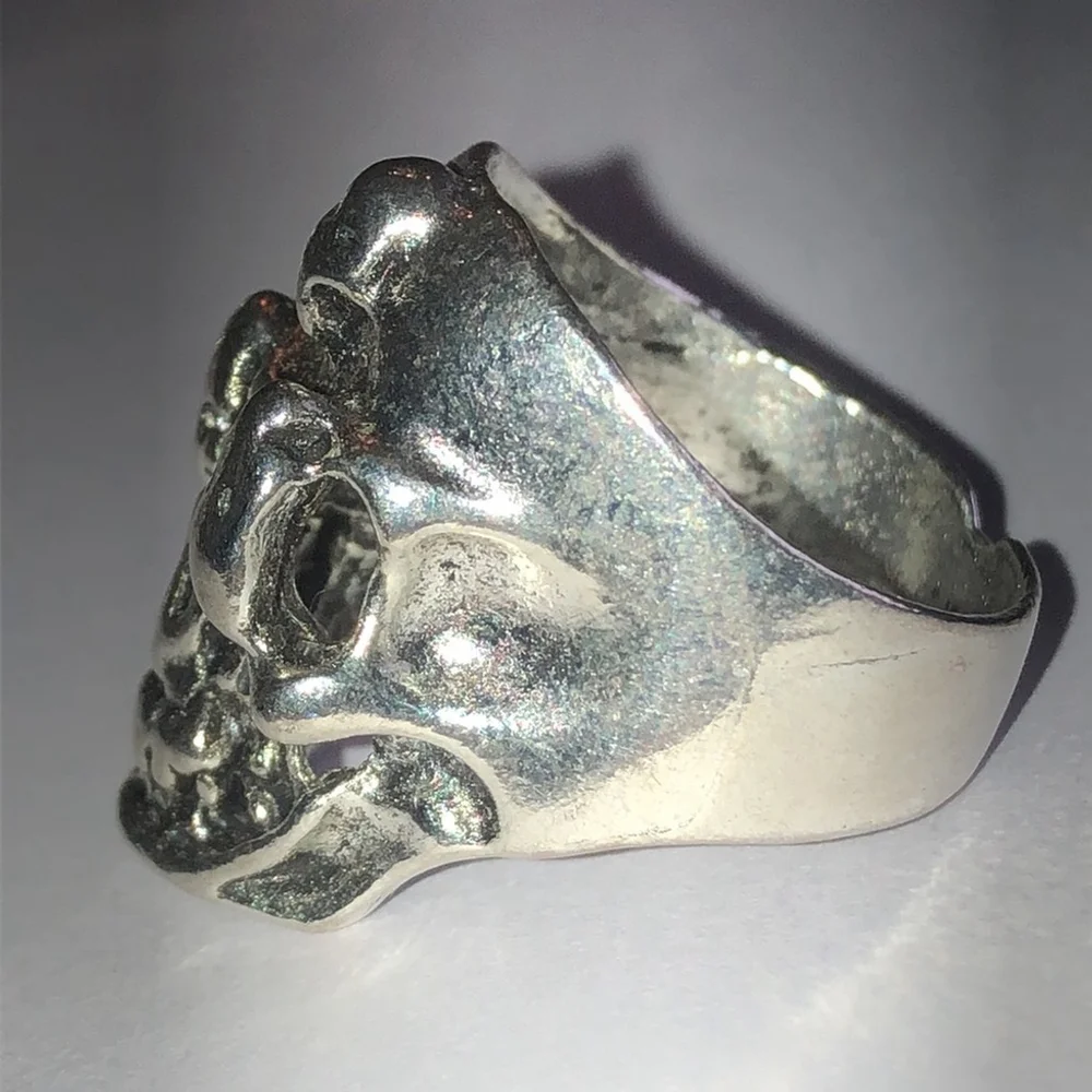 Size 8 Silver Tone Mens Skull Biker Bikercore Ring